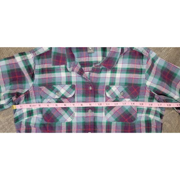 Eddie Bauer Button Down Flannel Women's S Petie Plaid Purple & Green 100% Cotton - Picture 9 of 15